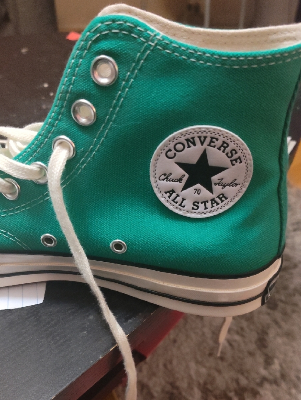 Converse High Top Sneakers in Teal Green with White Accents - Picture 2 of 6